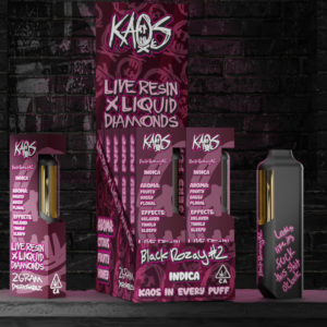 Kaos Vape Black Rozay available for sale now in stock, Kaos liquid diamond disposable available for sale, Buy Kaos 2G black cherry gelato strain, 2G kaos