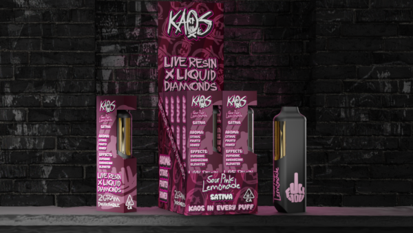 Kaos Disposable Vape available for sale now in stock, Kaos liquid diamond disposable available for sale, Buy Kaos 2G black cherry gelato strain