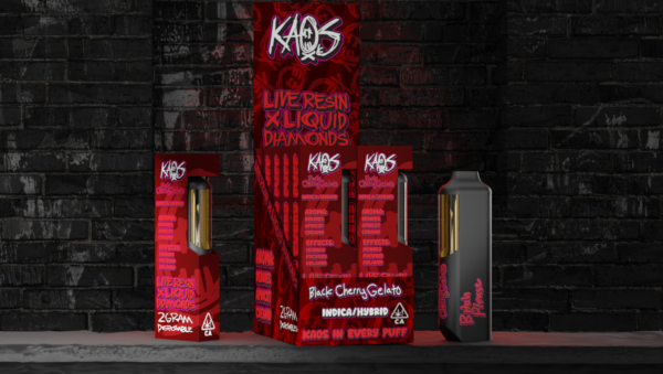 Kaos Vape available for sale now in stock, Kaos liquid diamond disposable available for sale, Buy Kaos 2G black cherry gelato strain for sale in stock