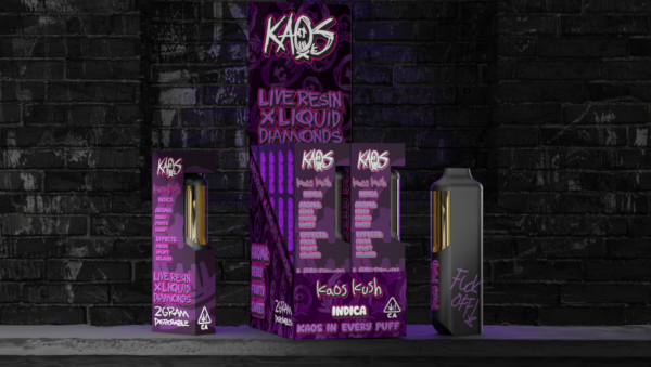 Kaos Kush Vape available for sale now in stock, Kaos liquid diamond disposable available for sale, Buy Kaos 2G black cherry gelato strain, 2G kaos