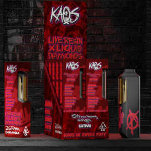 Kaos Vape Disposable available for sale now in stock, Kaos liquid diamond disposable available for sale, Buy Kaos 2G black cherry gelato strain, 2G liquid