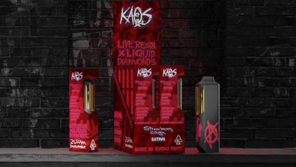 Kaos Vape Disposable available for sale now in stock, Kaos liquid diamond disposable available for sale, Buy Kaos 2G black cherry gelato strain, 2G liquid