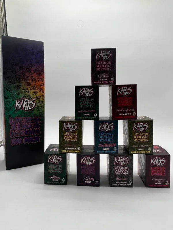 Kaos Vape Black Rozay available for sale now in stock, Kaos liquid diamond disposable available for sale, Buy Kaos 2G black cherry gelato strain, 2G kaos